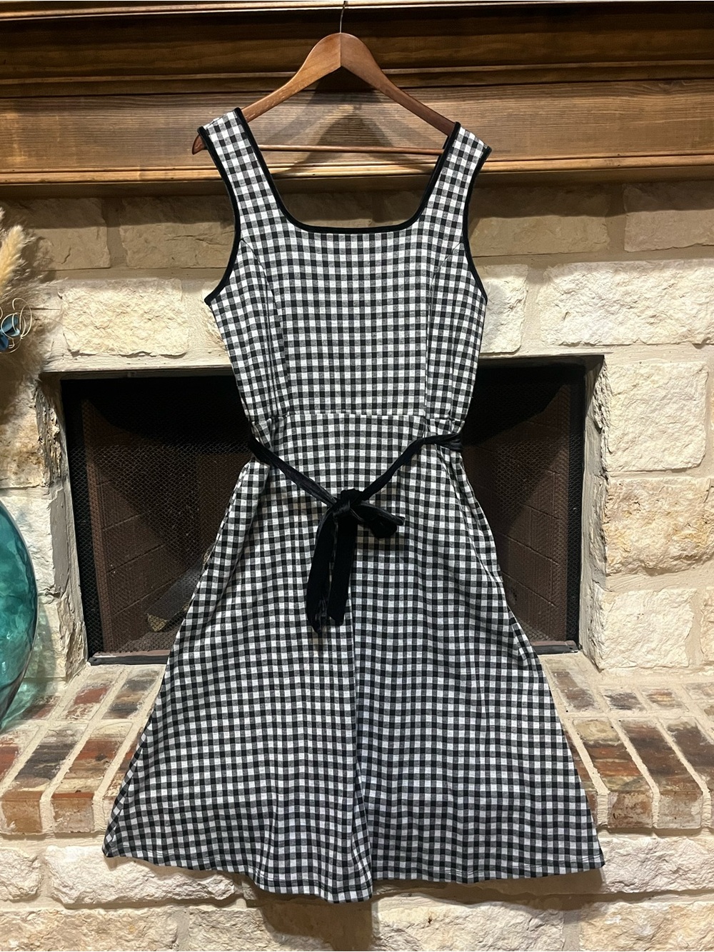 Draper James RSVP Sleeveless Gingham A-Line Midi Dress with Velvet Tie